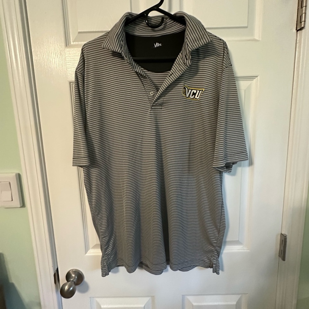 Virginia Commonwealth University black and white stripe polo